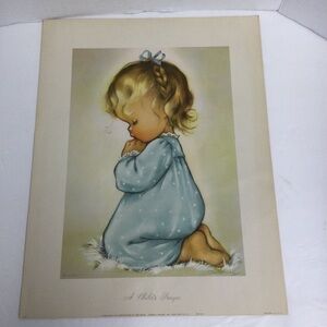 Vintage A Child’s Prayer Art Print of Child in Blue Nightgown 1947